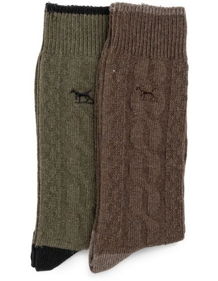 Dunedin Cable Socks 2 Pack in Earth/Olive