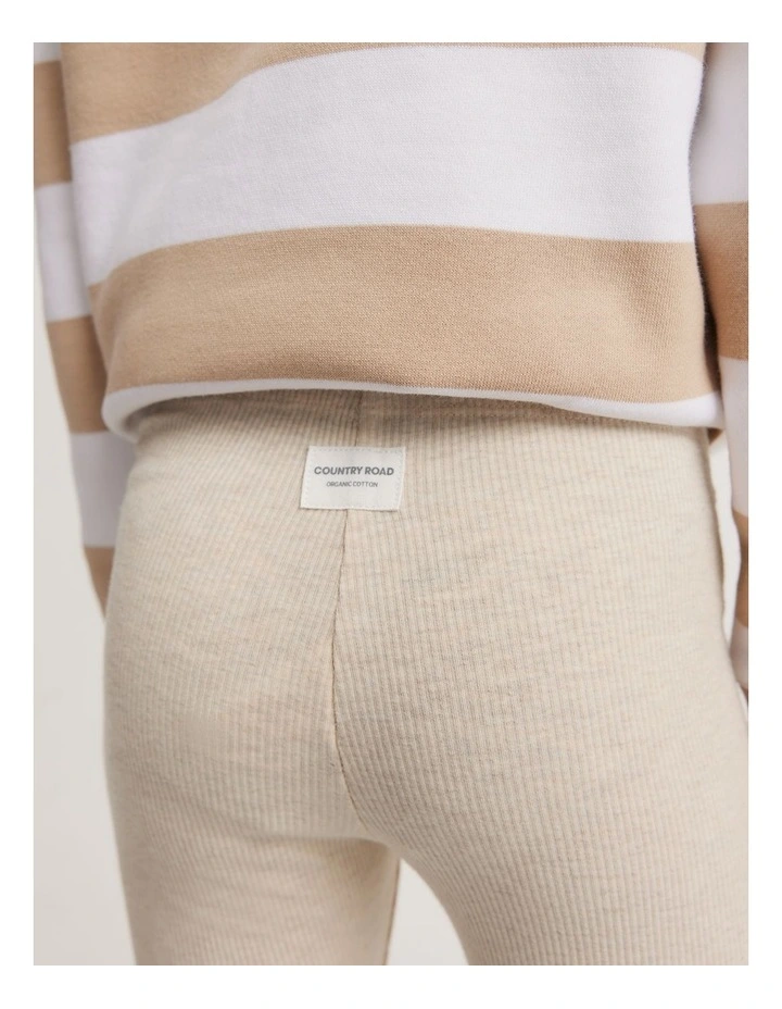 Organically Grown Cotton Blend Solid Rib Legging in Oatmeal Marle