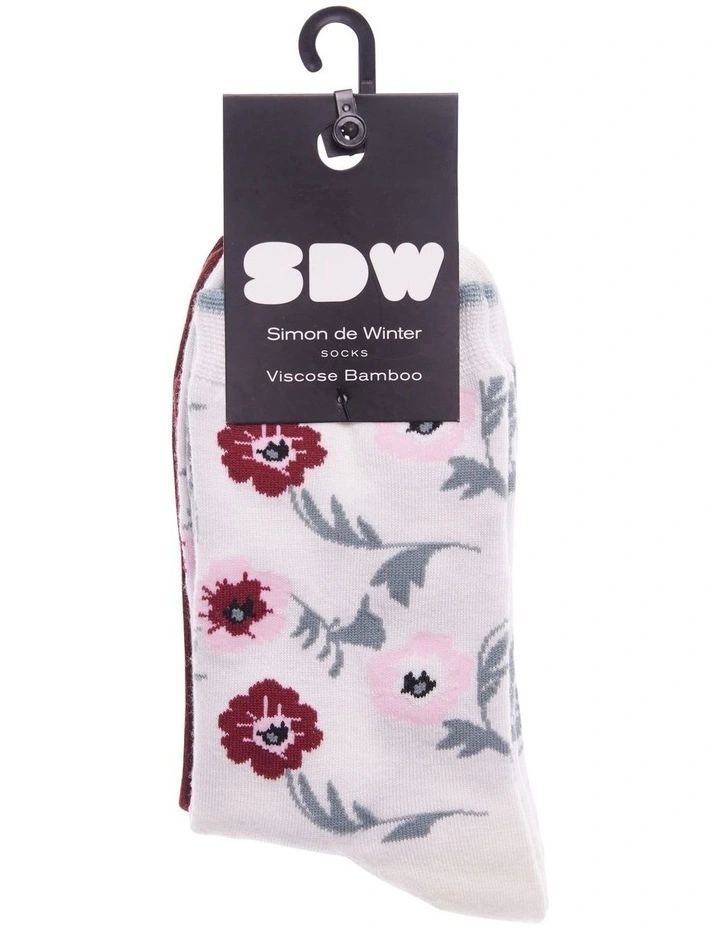 Patterned 3/4 Crew Socks 2 Pack in Garden Ivory
