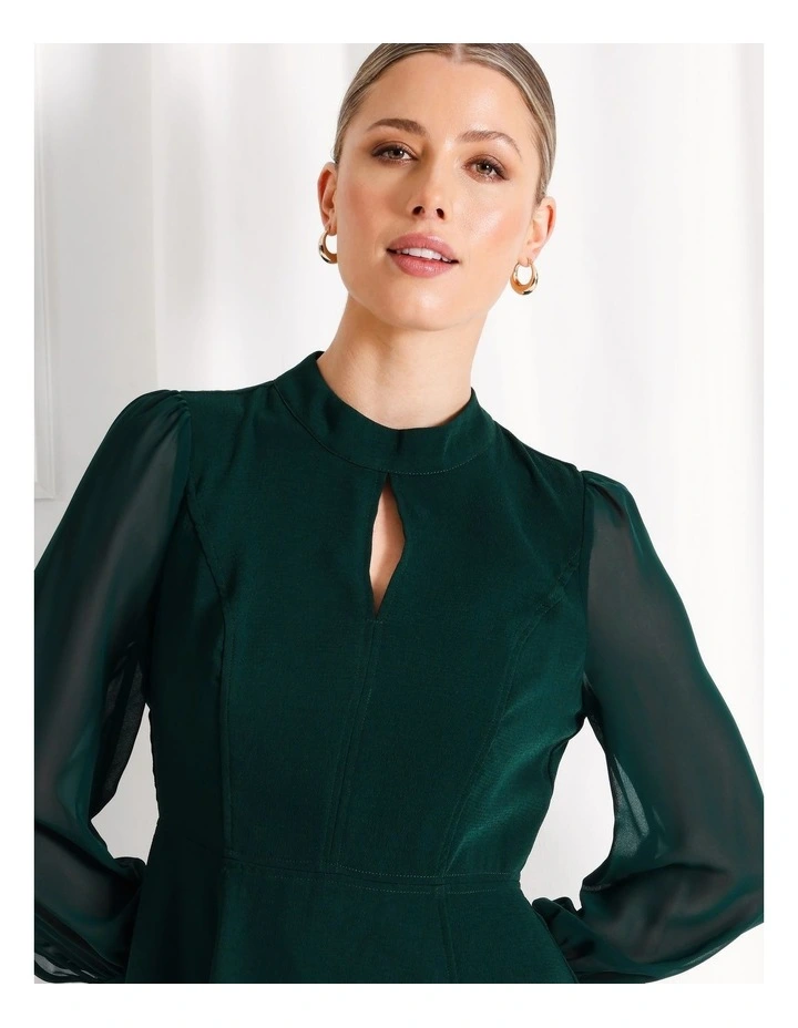 Recycled Blend Crepe Long Sleeve Mini Dress in Dark Green
