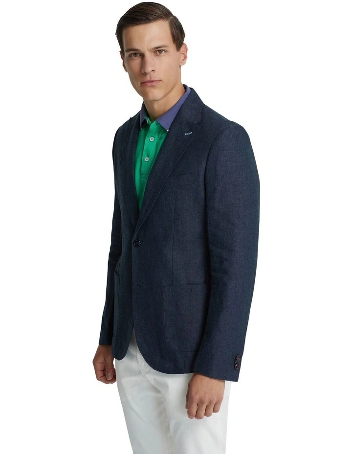 Milton Linen Blazer With Peak Lapel in Ink