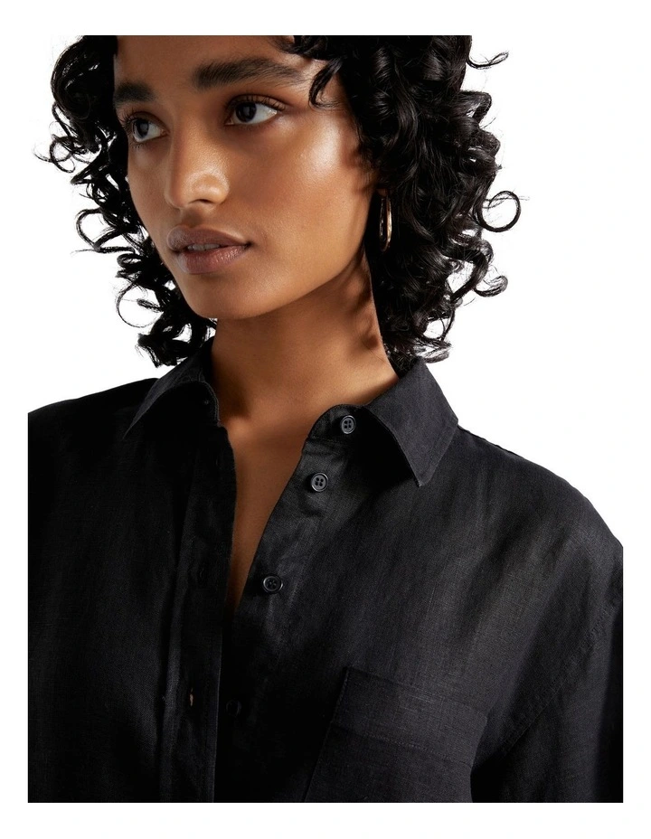 Core Linen Boyfriend Shirt in Black