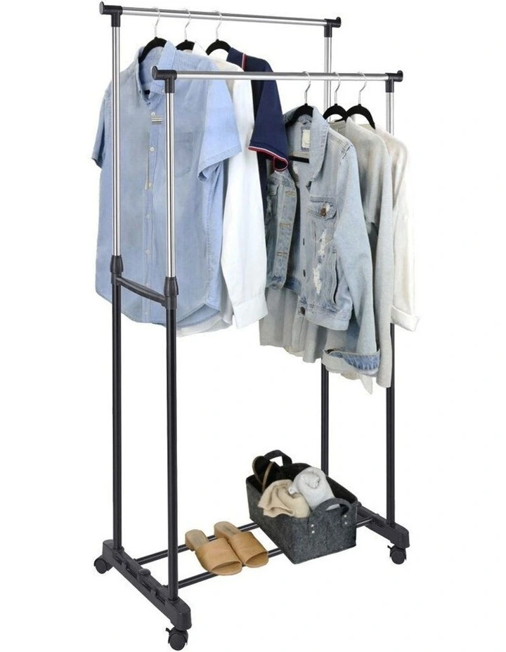 160cm Double Garment/Clothes Height Adjustable Hanger Rack w/ Wheels