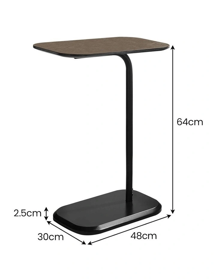 Beveled Edge C-Shaped Side Table in Oak