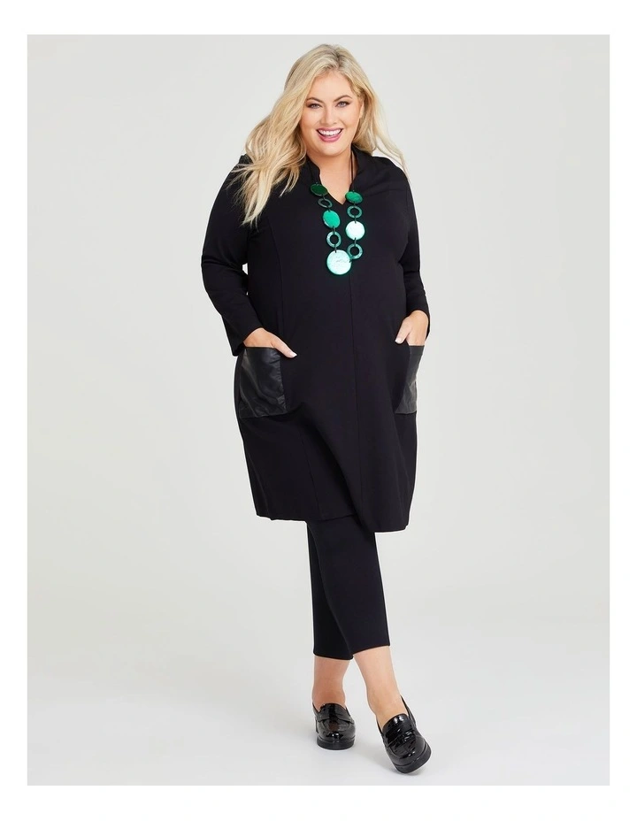 Bamboo Ponte Pocket Shift Dress in Black