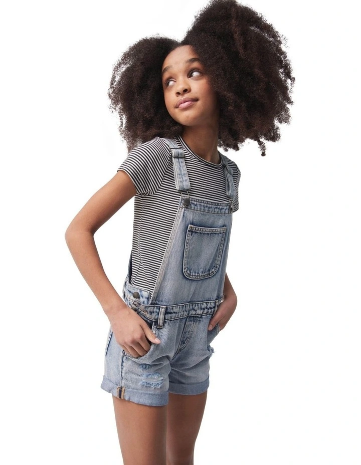 Lily Denim Short Overall in Pale Indigo