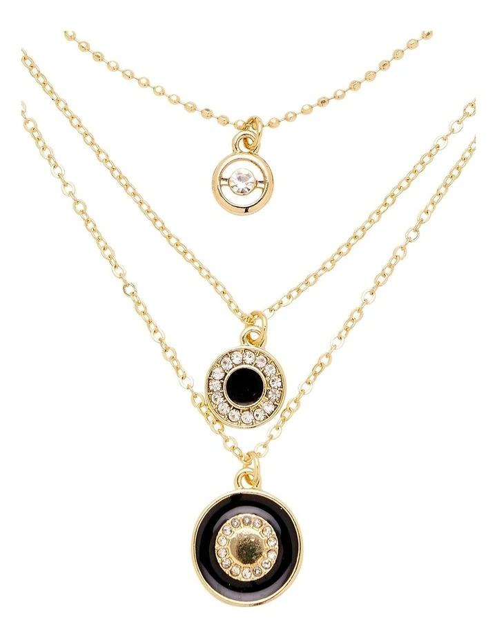 Circle Charm Layered Necklace in Black