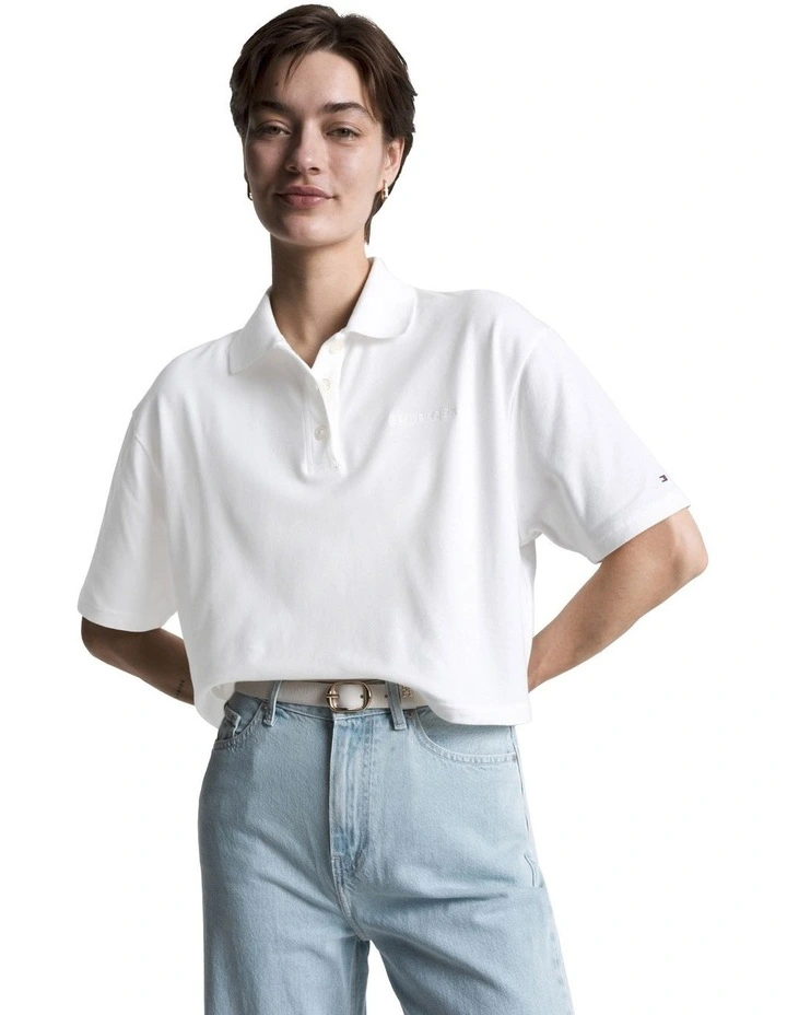 Modern Relaxed Half Sleeve Polo in White