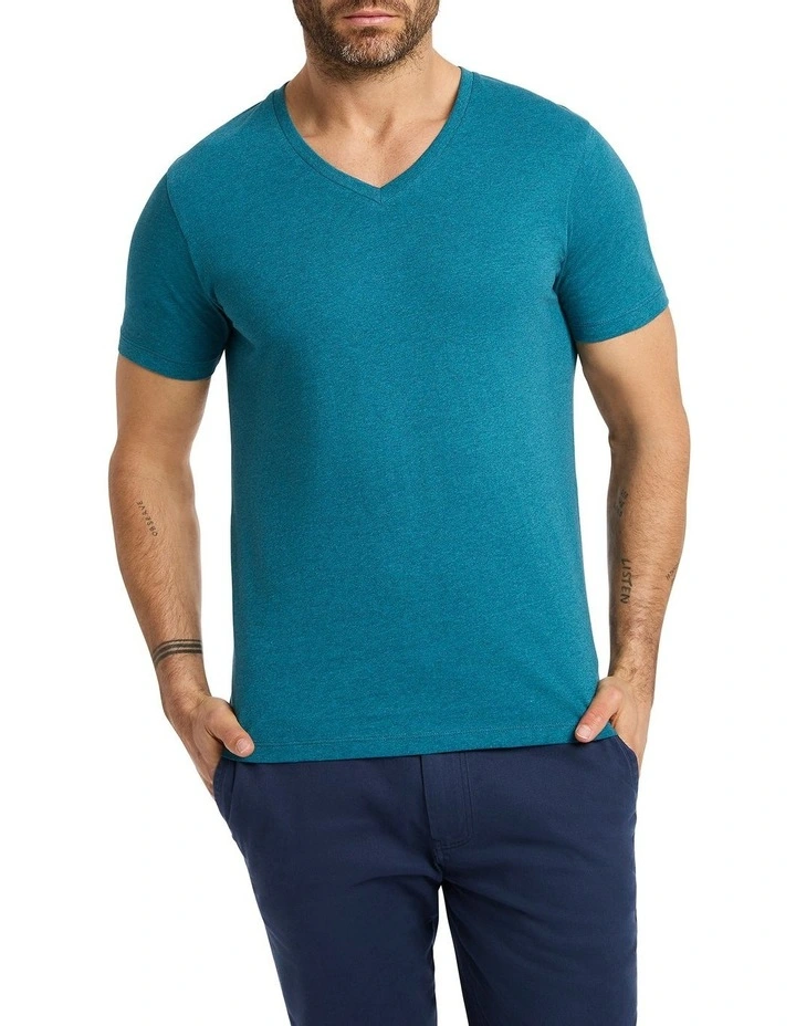 Marle Arnie V Neck Tshirt in Atlantic Marle