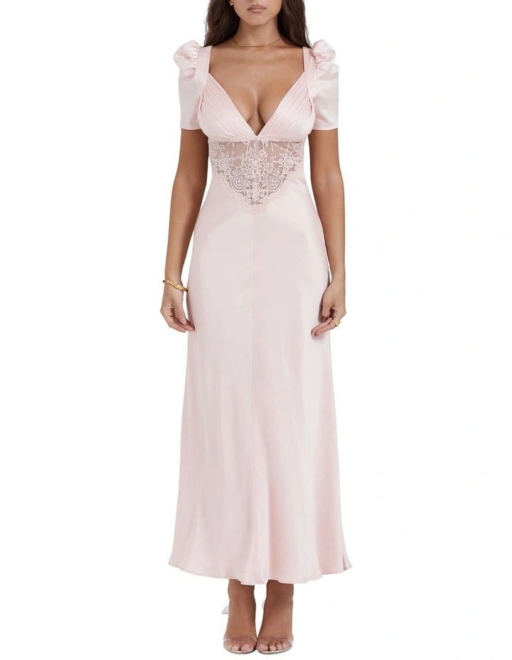 Rafaela Pure Silk & Lace Dress in Soft Peach