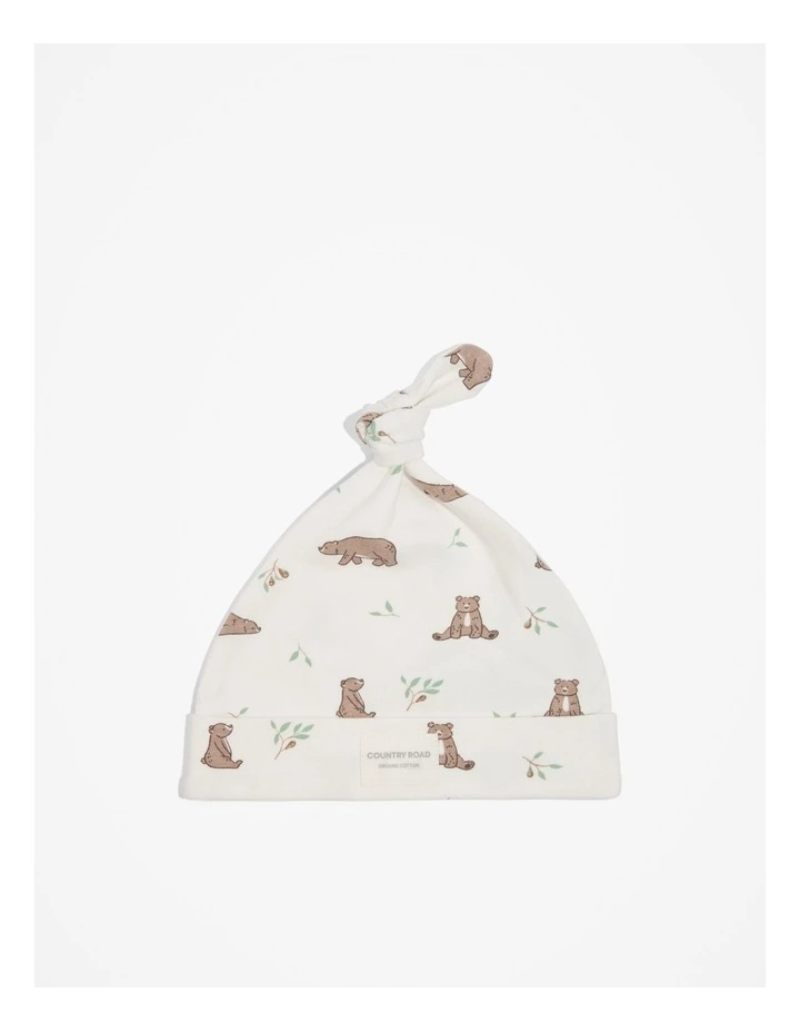 Organically Grown Cotton Bear Beanie in Marshmallow
