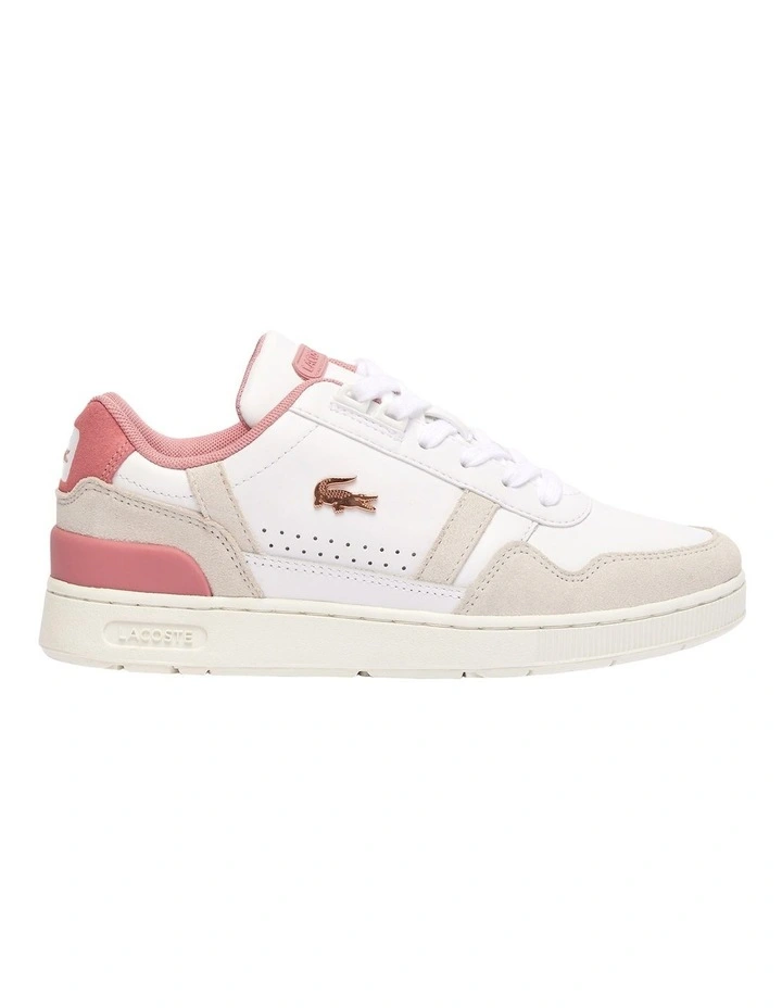 T-clip Contrasted Leather Sneakers in White/Pink