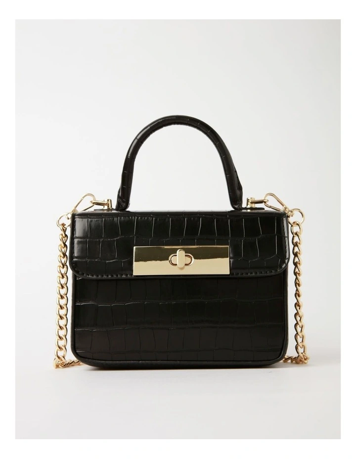 Katie Croc Crossbody Bag in Black
