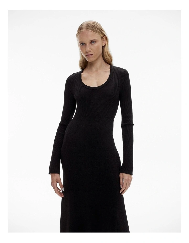Wool Blend Scoop Knit Dress in Black