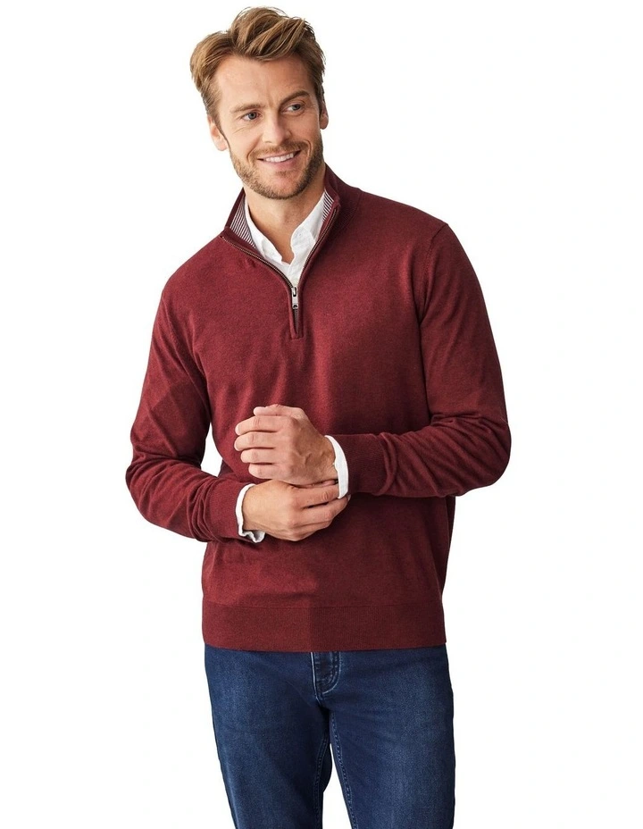 High Flex Half Zip Knit Sweater in Wine