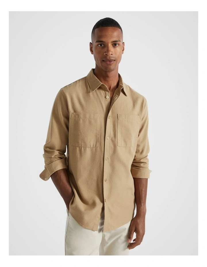 Brushed Flannel Shirt in Caramel
