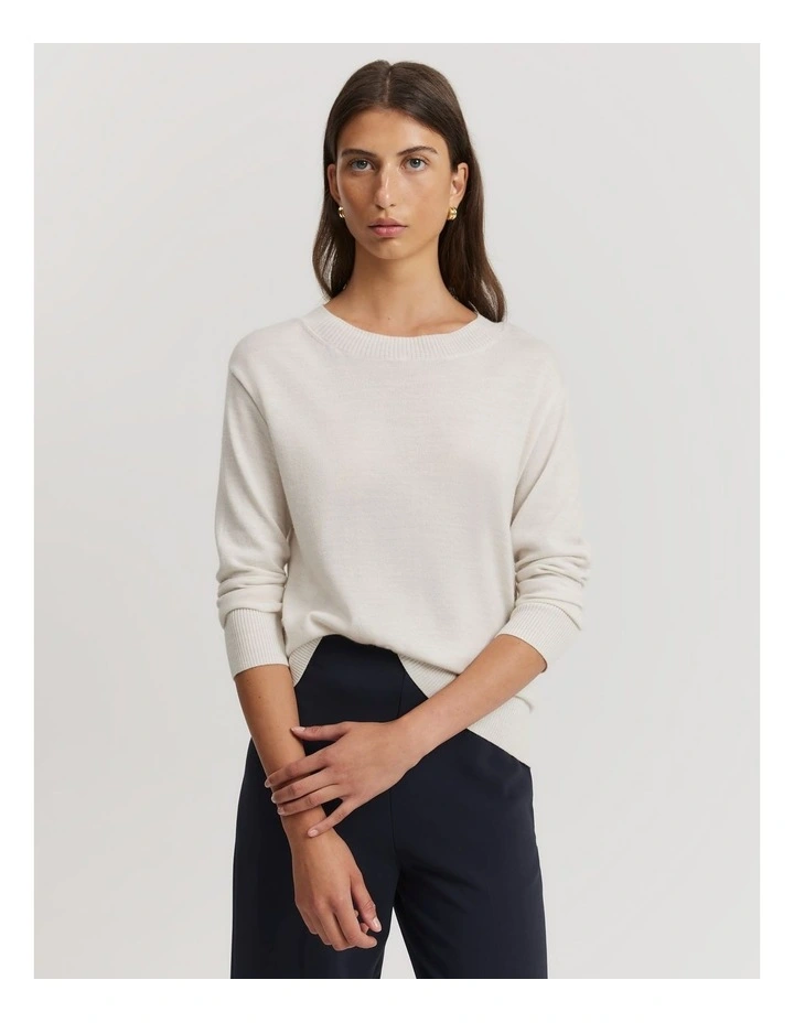 Verified Australian Merino Wool Crew Neck Knit in Cloud Marle