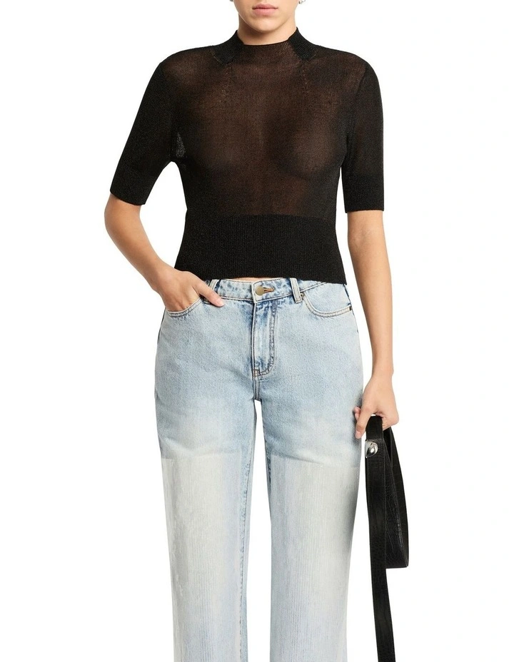 Lotus Knit Top in Metallic Black