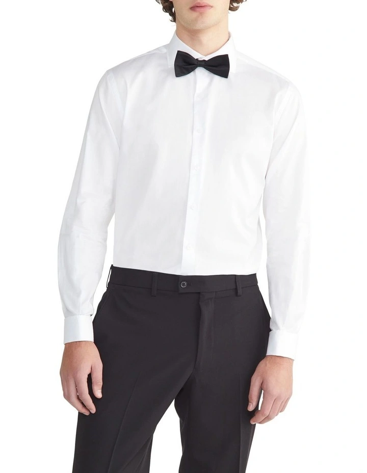 Slim Long Sleeve Twill French Front Dinner Shirt in White