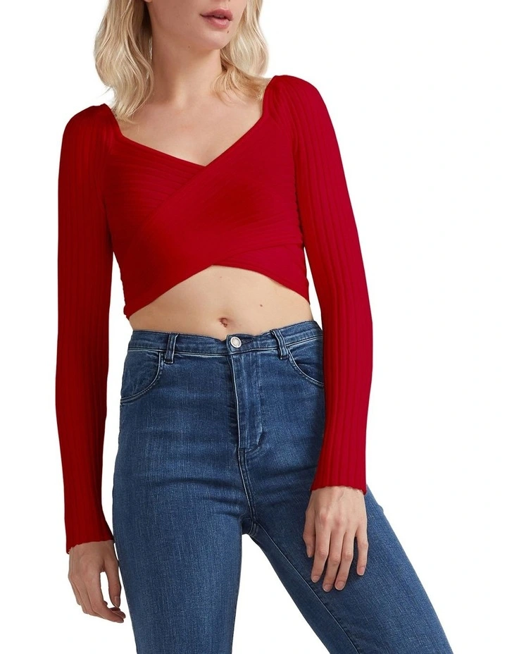 Forget Me Not Knit Crop Top in Red
