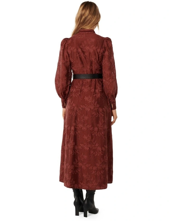 Autumn Embroidered Midi Dress in Red