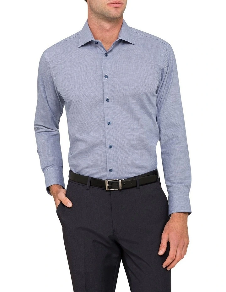 Check Long Sleeve Business Shirt in Navy