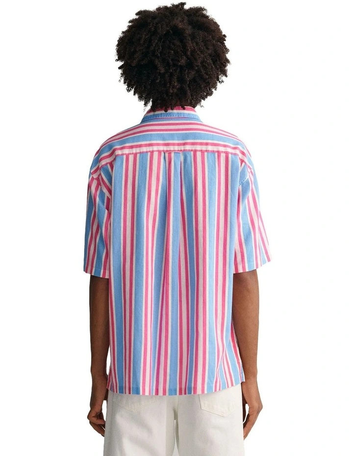 Cotton Linen Short Sleeve Shirt in Blue