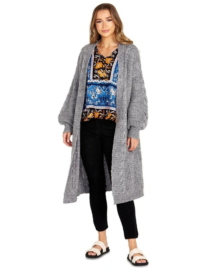Belinda Cable Cardi in Grey Marle