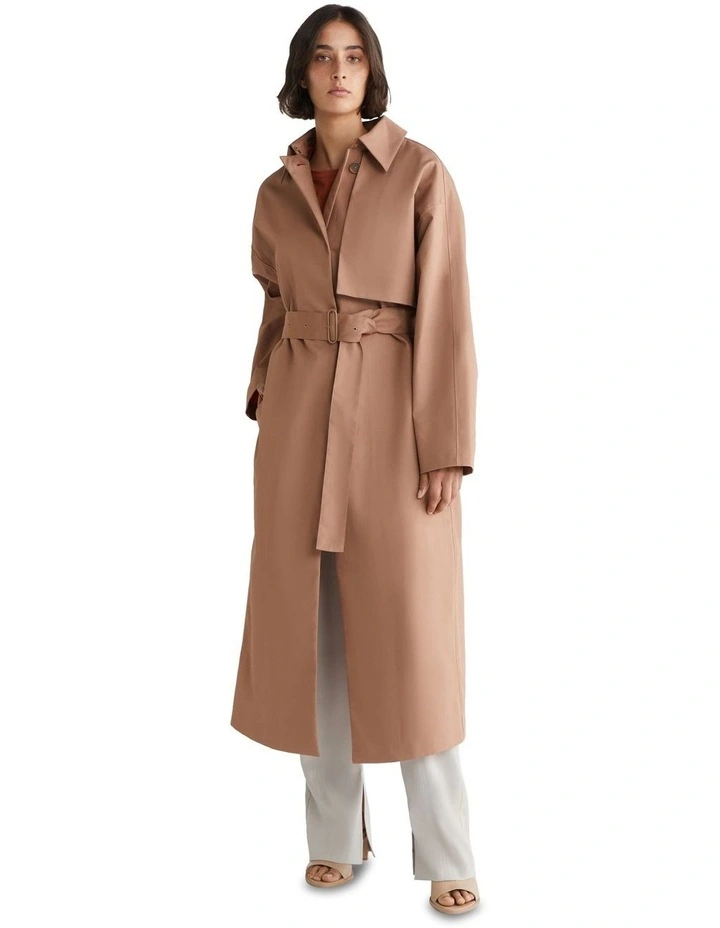 Bonded Cotton Trench Coat in Beige