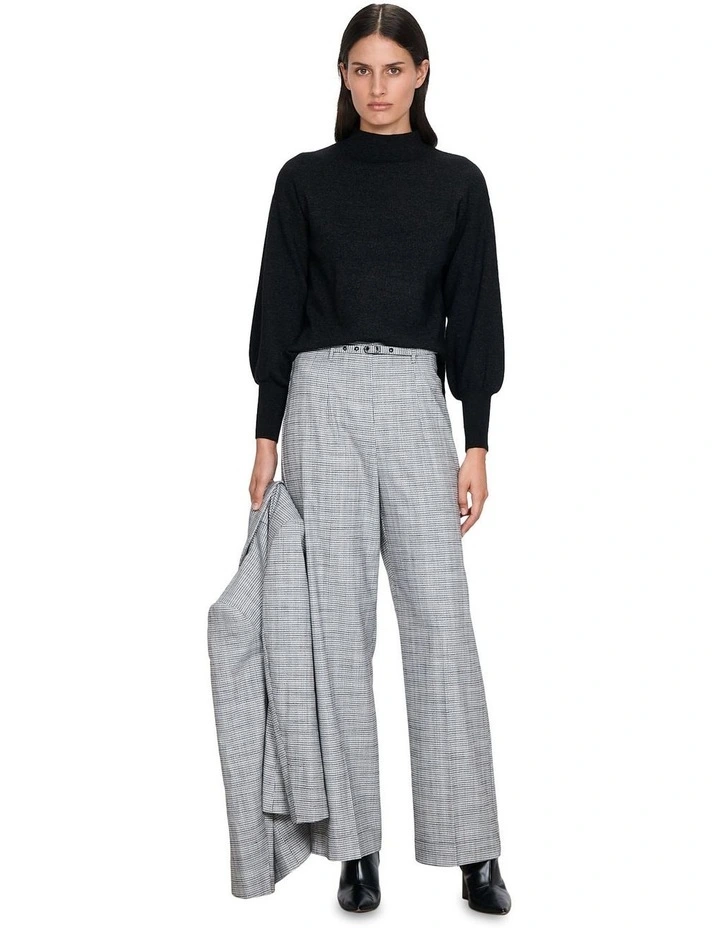Stretch Check Belted Wide Leg Pant in Black/White