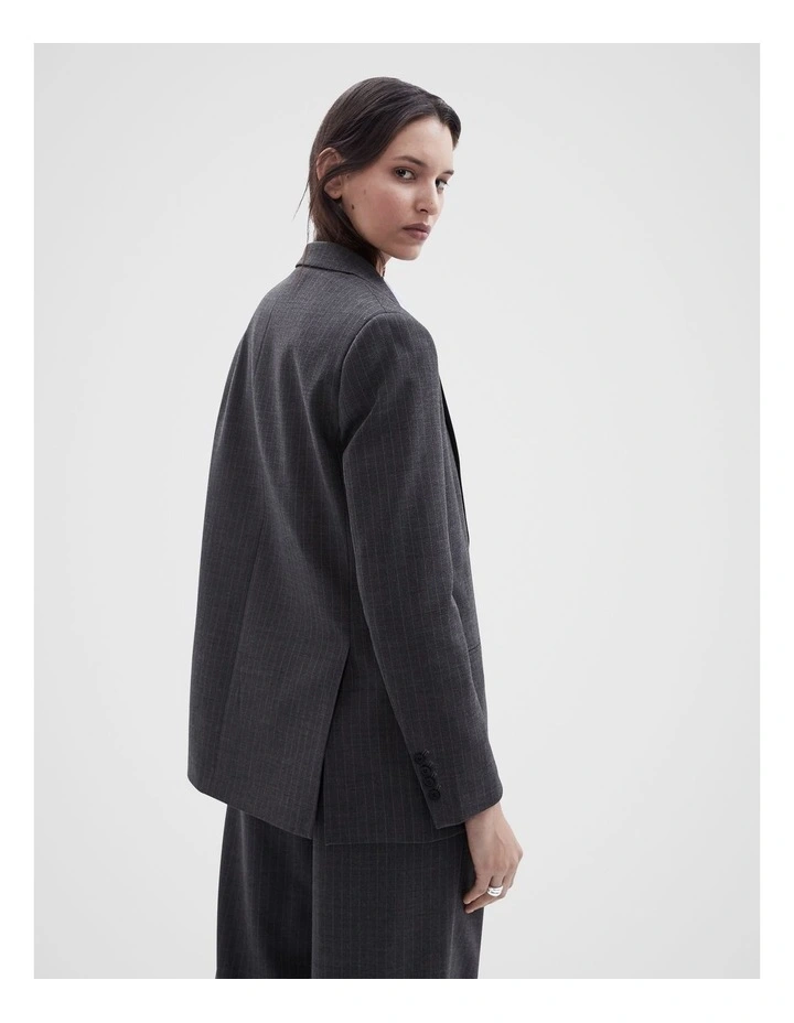 Pinstripe Boyfriend Blazer in Black Ptnt