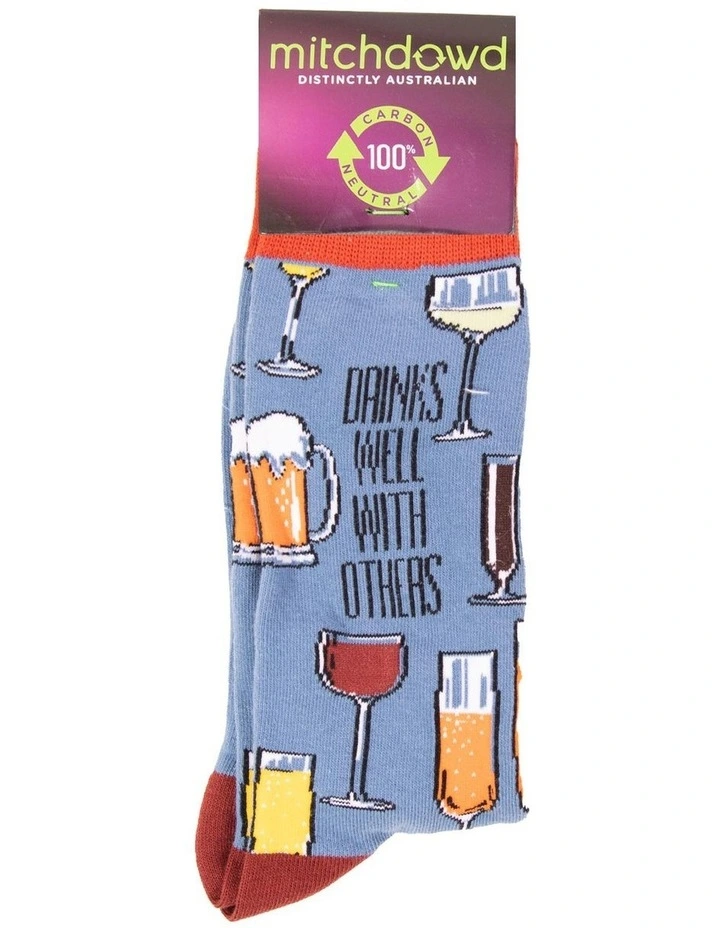 Drinks Well With Others Cotton Crew Socks in Blue