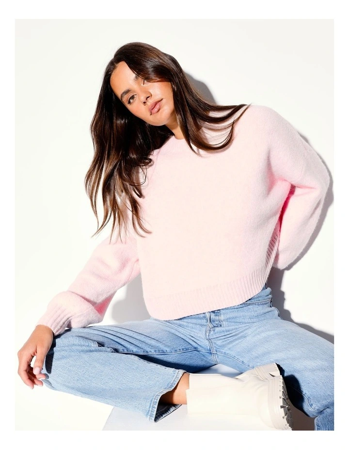 Recycled Blend Cropped Knit Jumper in Light Pink