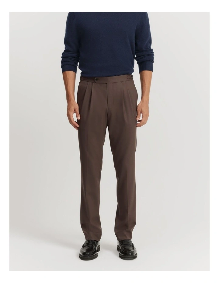 Wool Blend Buckle Pant in Chocolate