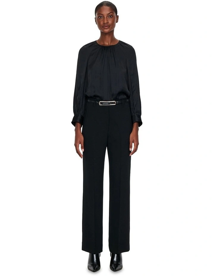 Soft Satin Blouson Sleeve Top in Black