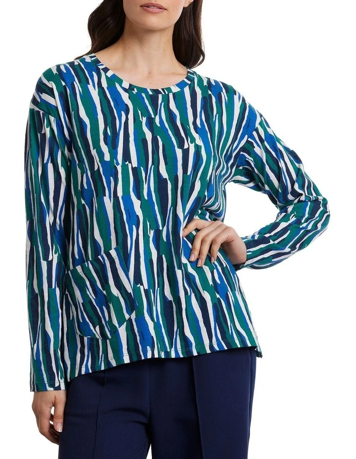 Long Sleeve Relaxed Pocket Tee in Seaside Stripe