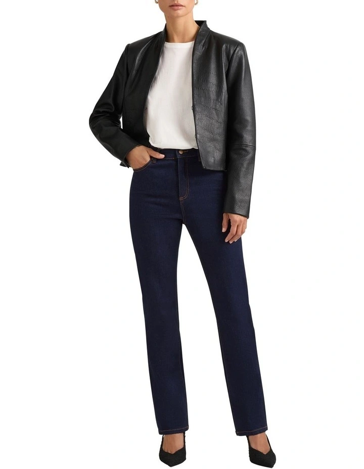 Chelsea Cropped Leather Jacket in Black