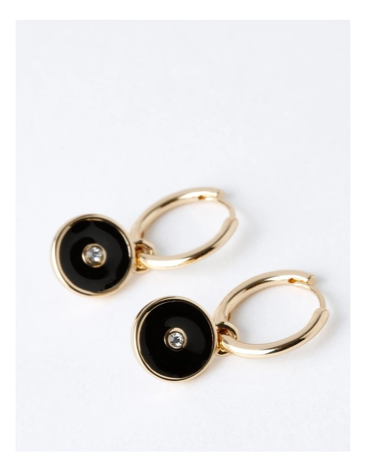 Mini Enamel Disc Earring in Black