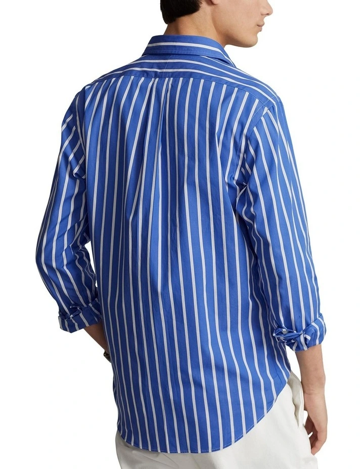 Classic Fit Striped Poplin Workshirt in Blue