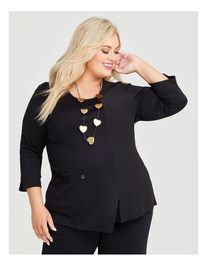 Ponte and Rib Sliced Top in Black