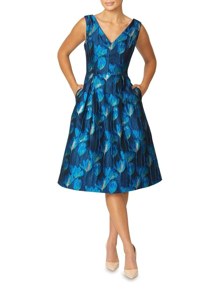 Avery Jacquard Dress in Navy