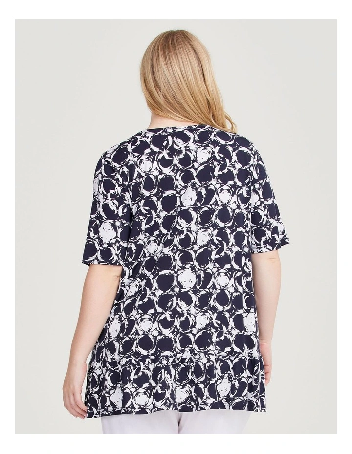 V-neck Foil Spot Top in Dark Indigo Print