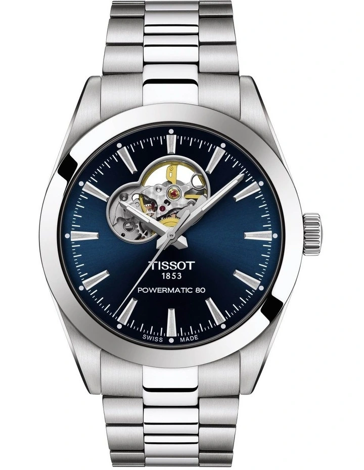 Gentleman Powermatic 80 Open Heart T1274071104101 Watch in Blue