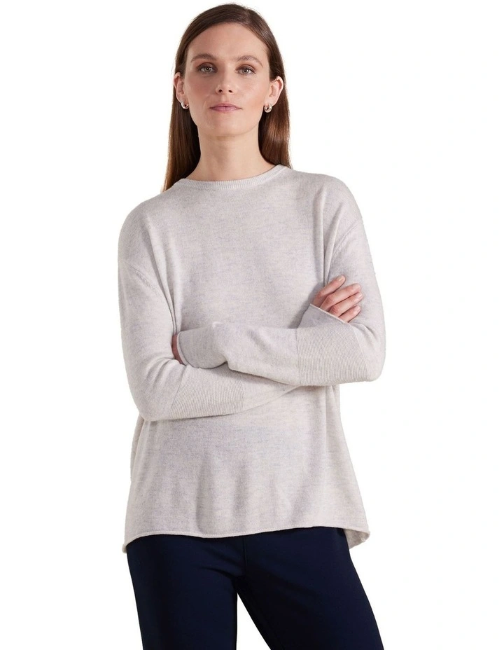 Long Sleeve Zip Back Sweater in Heather Grey