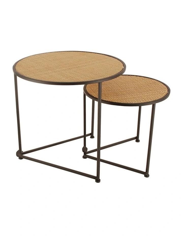Lieo Round Nesting Side Table 2 Piece 36/46cm in Brown