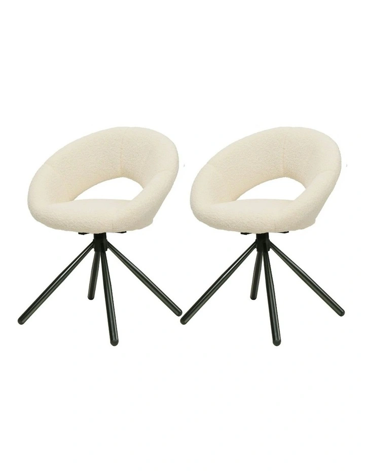 Dining Chairs Sherpa Boucle Swivel Base Set of 2