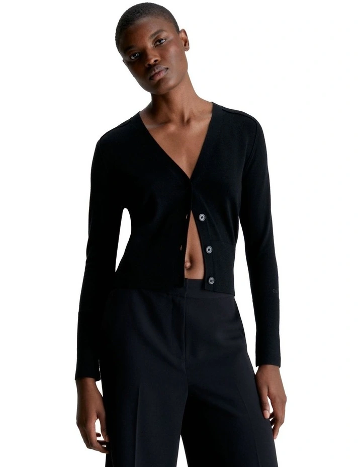 Extra Fine Wool Cardigan in Black