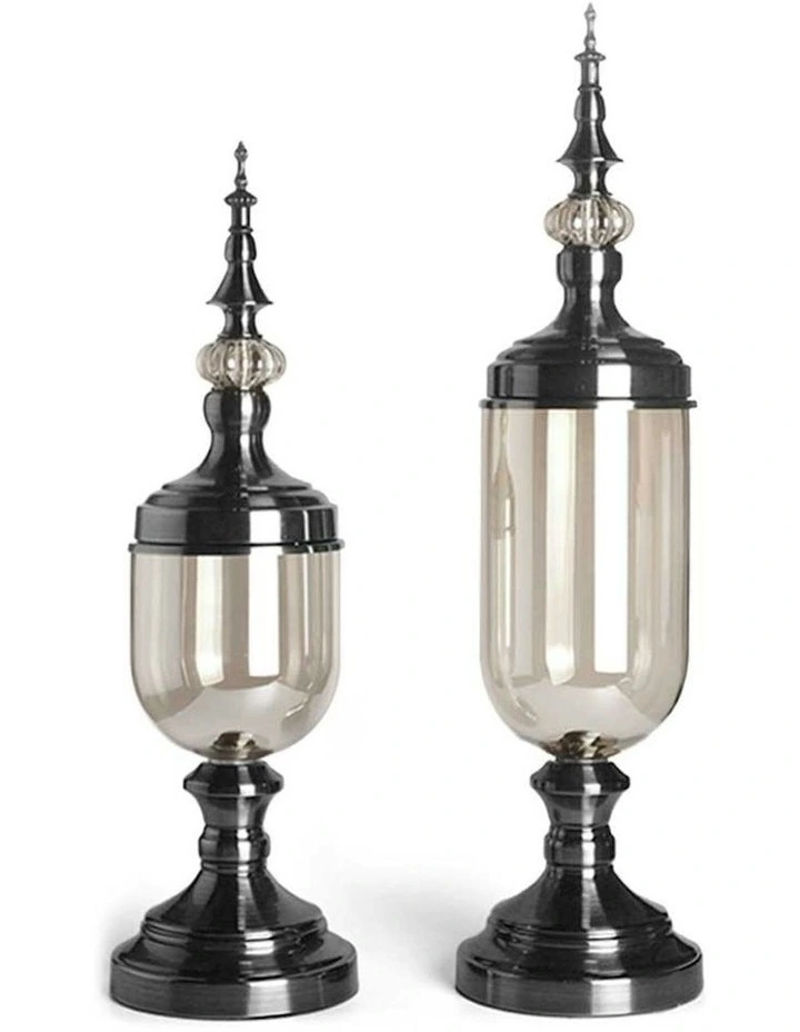 Clear Glass Flower Vase With Lid And Transparent Filler Set in Black