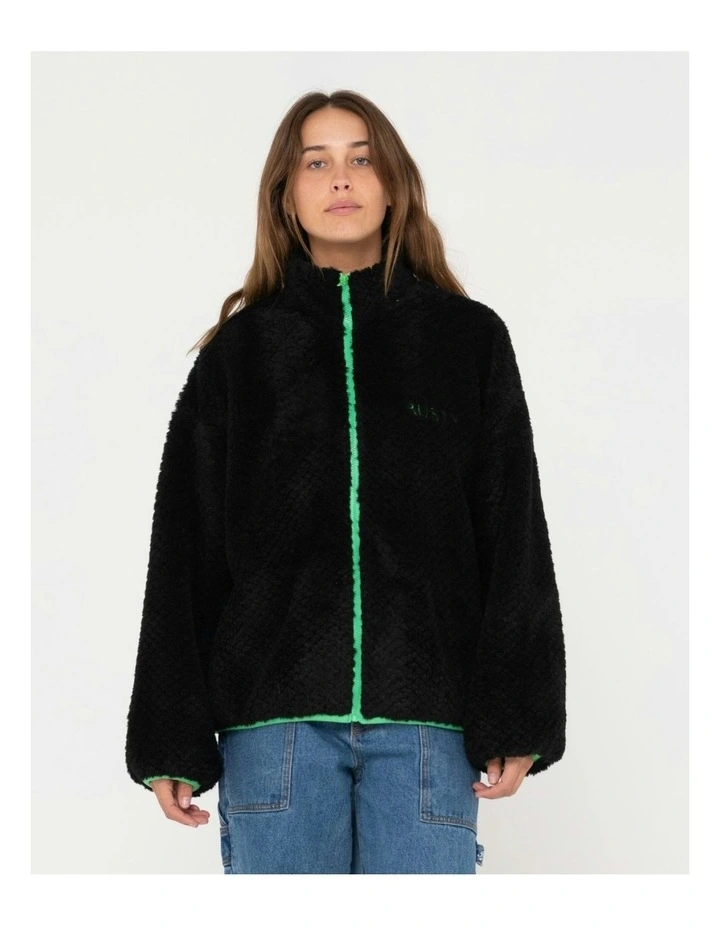 Ollie Sherpa Zip Through Fleece Jacket in Black