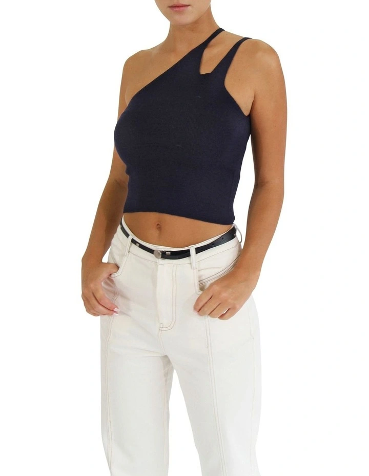Symphony Double Strap Knit Crop Top in Navy